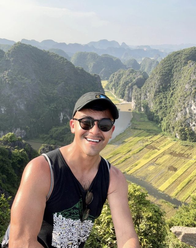Louie above the river valley in Ninh Binh, Vietnam
